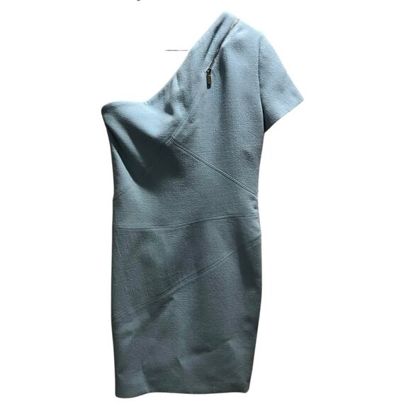 Michael Kors Blue Wool Zipper Accent Sleeveless with One-Shoulder Sheath Dress 6 - Picture 4 of 12